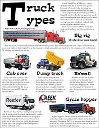 Small picture of an article titled: Types of Trucks